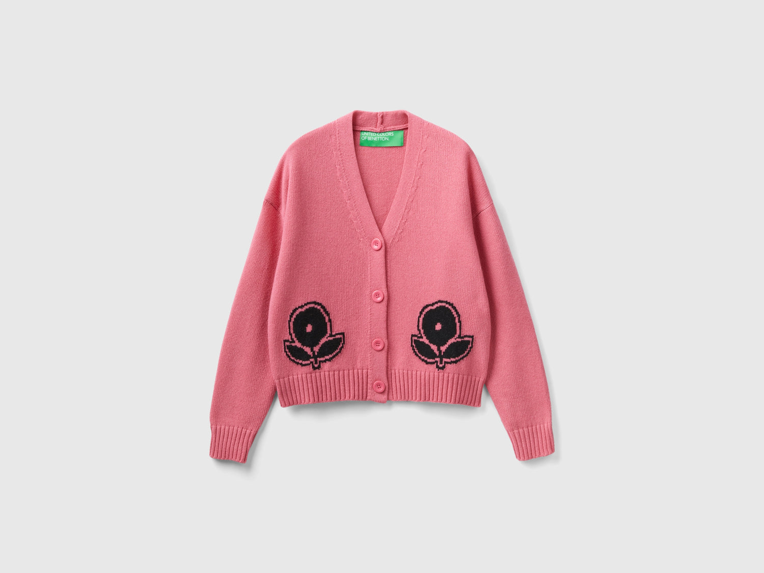 Cardigan con intarsi floreali da donna rosa | Benetton Outlet