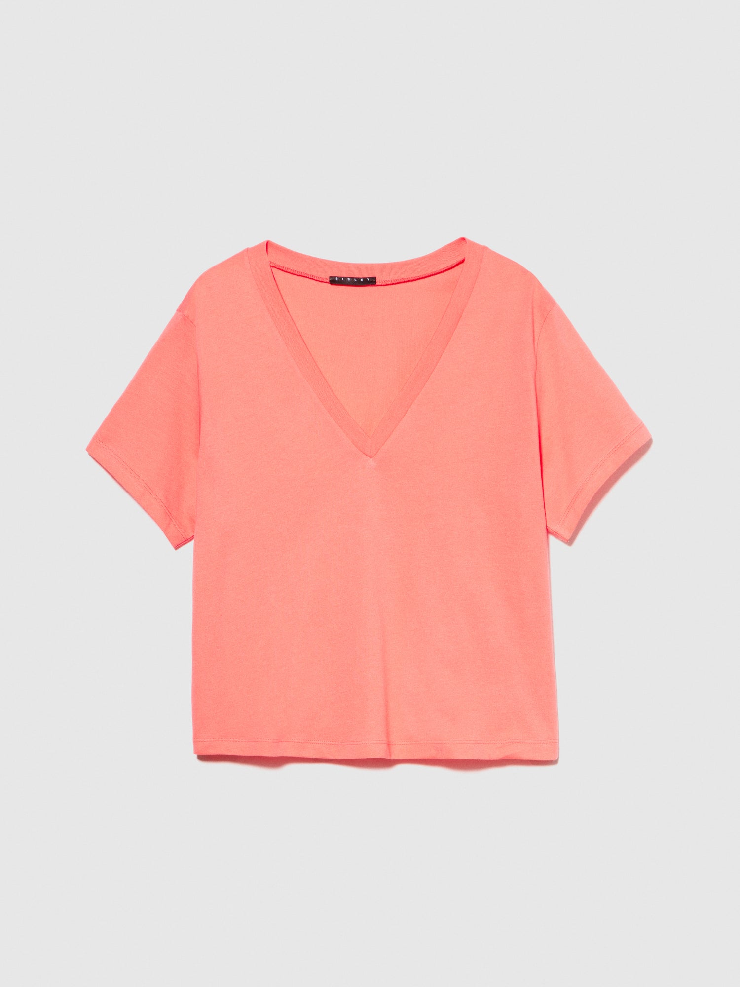 T-shirt scollo a V 100% cotone bio da donna corallo | Sisley Outlet