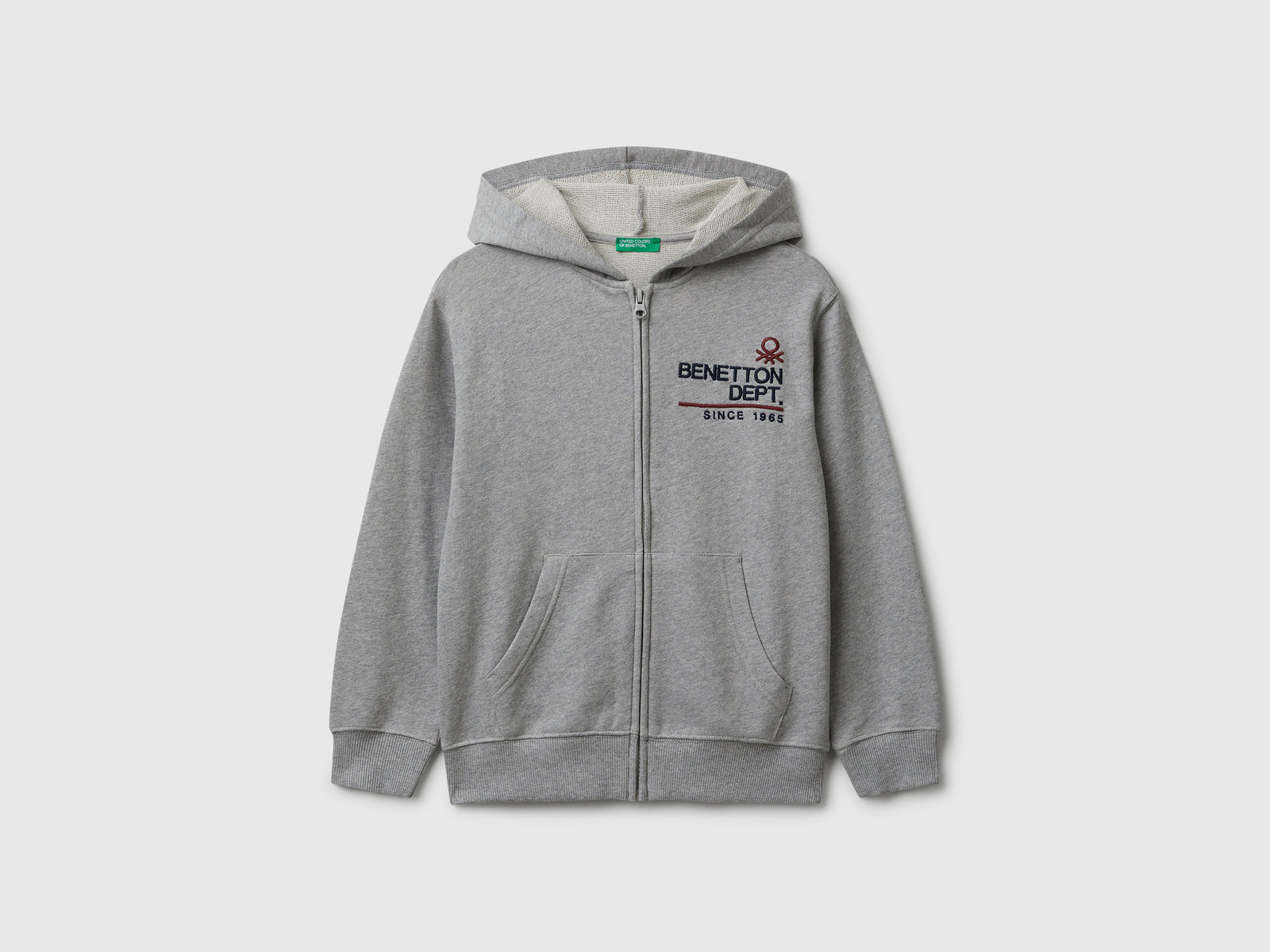 Felpa con zip e cappuccio da bambino grigio chiaro | Benetton Outlet
