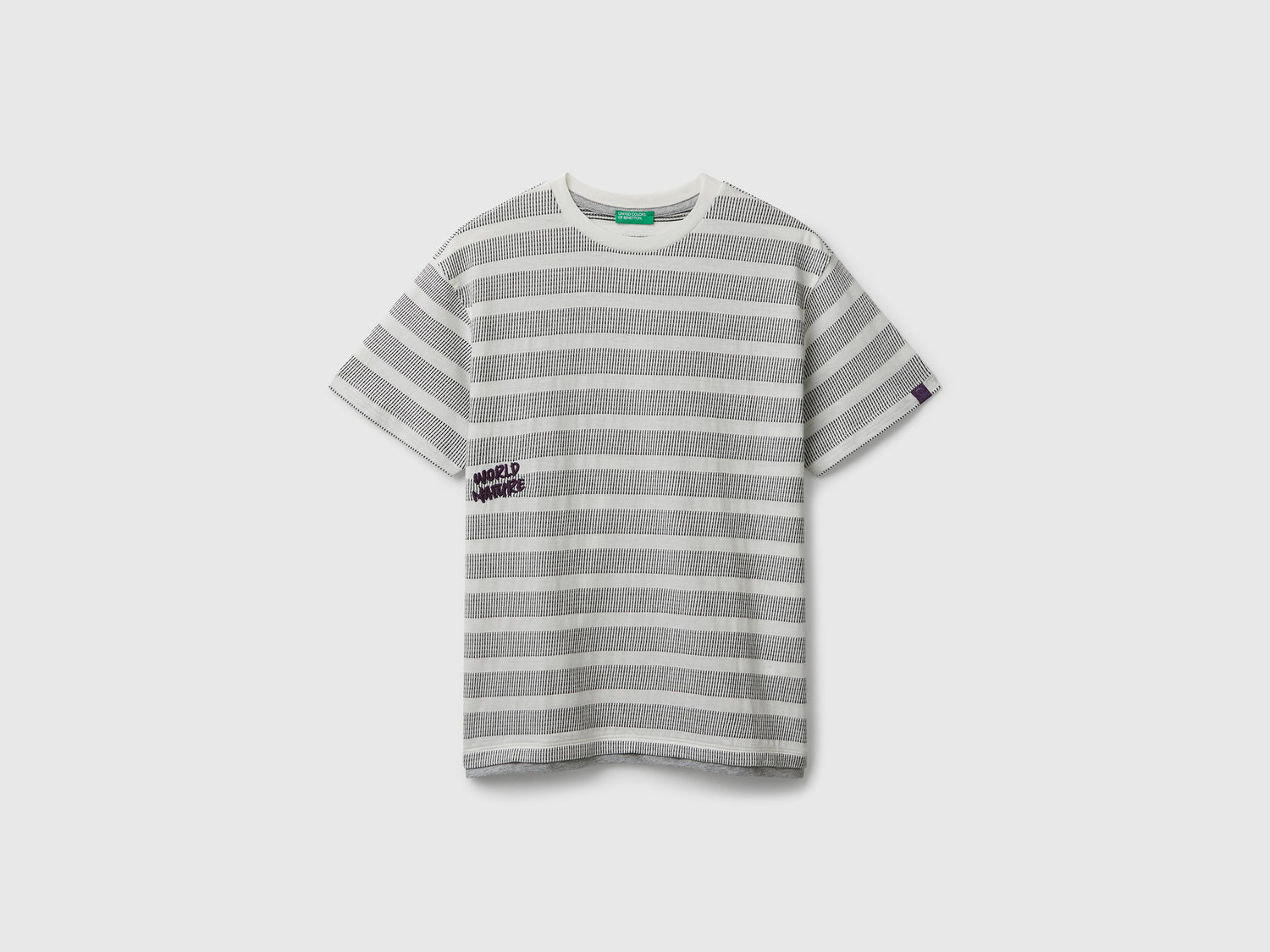 Maglietta a righe con ricamo da bambino grigio chiaro | Benetton Outlet