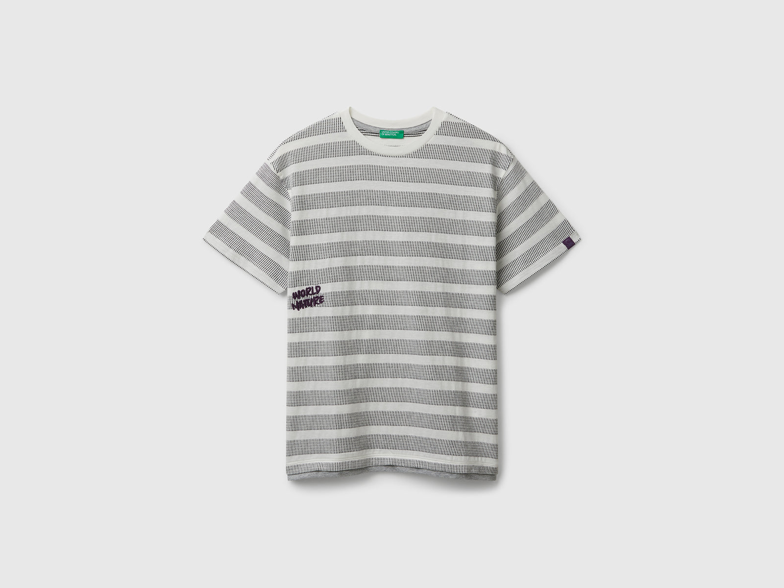 Maglietta a righe con ricamo da bambino grigio chiaro | Benetton Outlet