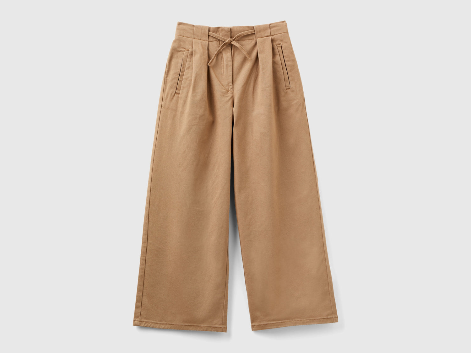 Pantaloni wide fit in cotone stretch da bambina cammello | Benetton Outlet