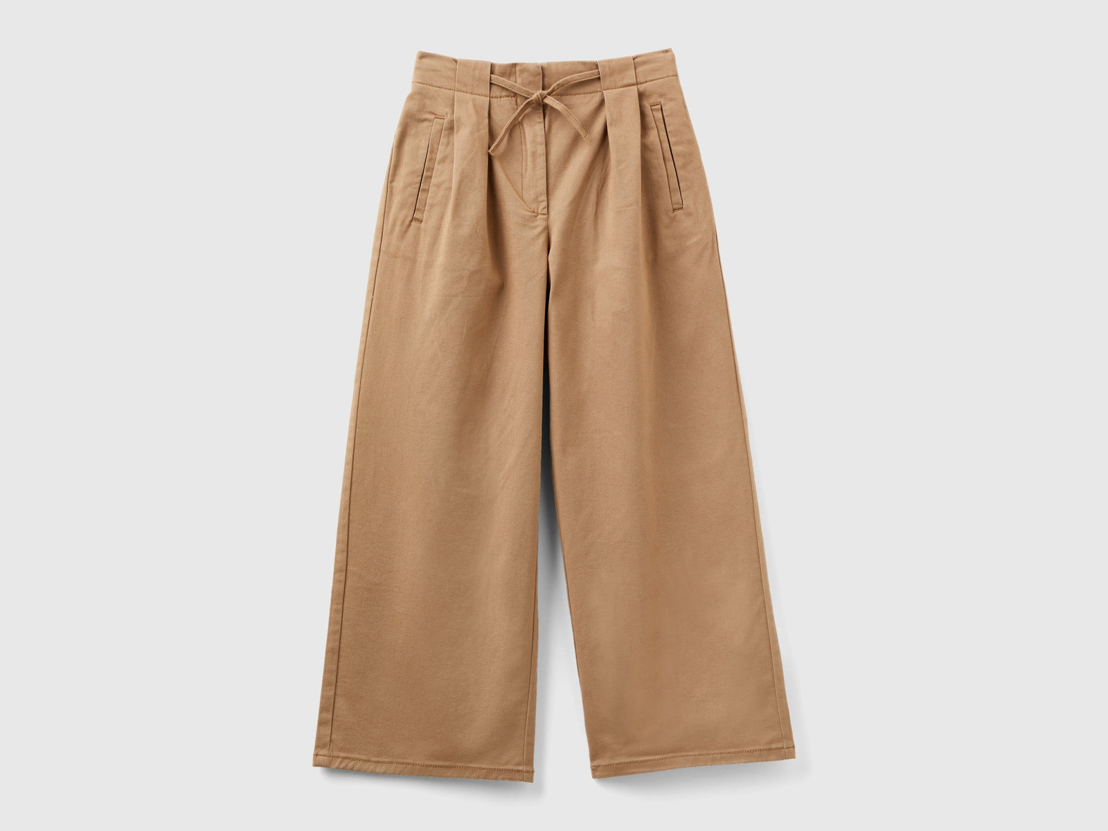 Pantaloni wide fit in cotone stretch da bambina cammello | Benetton Outlet