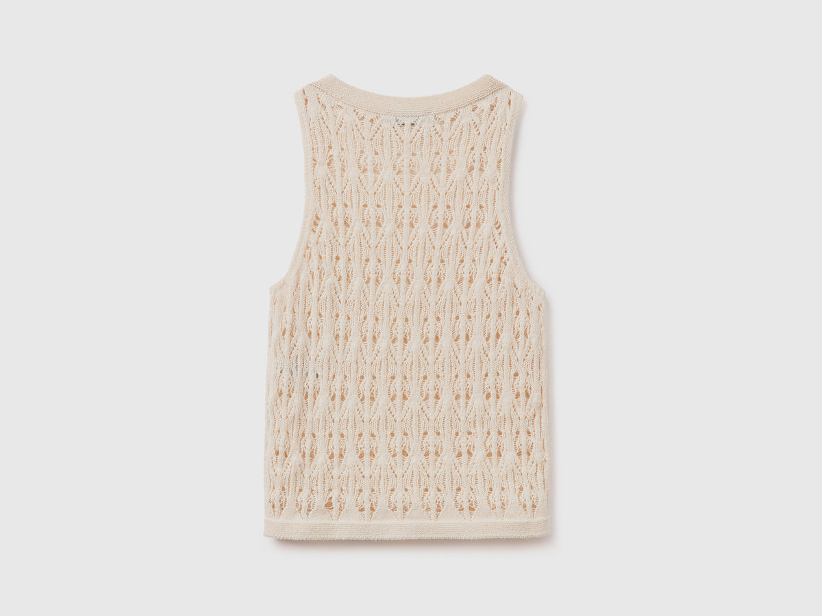 Canotta smanicata in maglia crochet di misto cotone