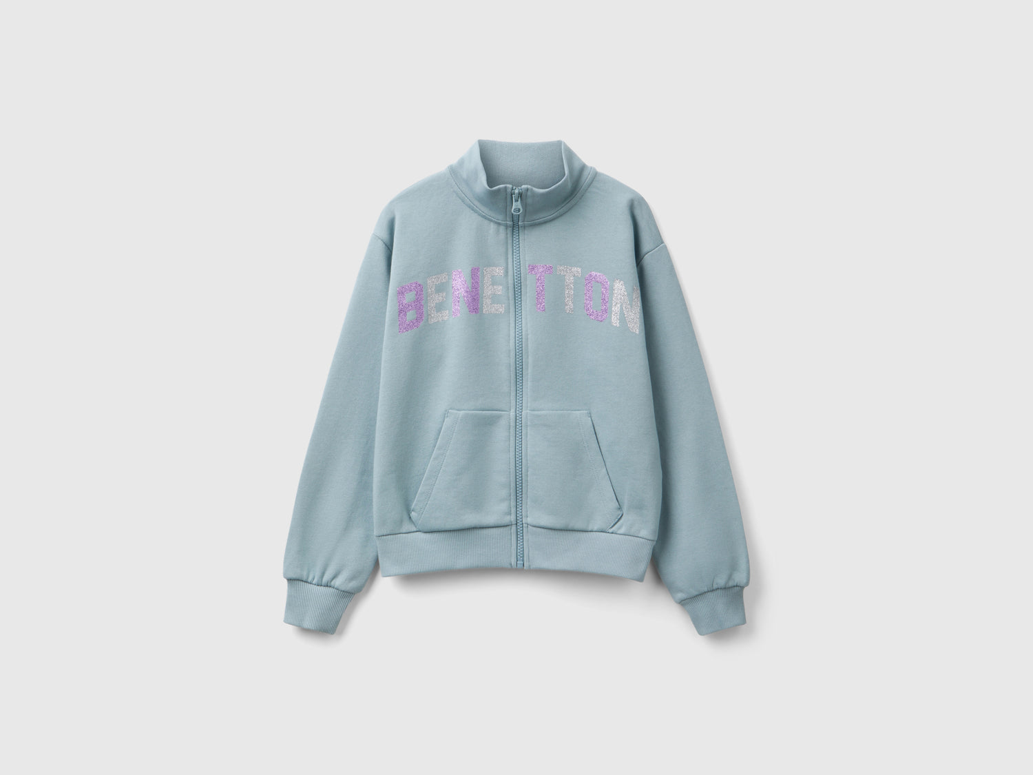 Felpa con zip e colletto da bambina grigio perla | Benetton Outlet