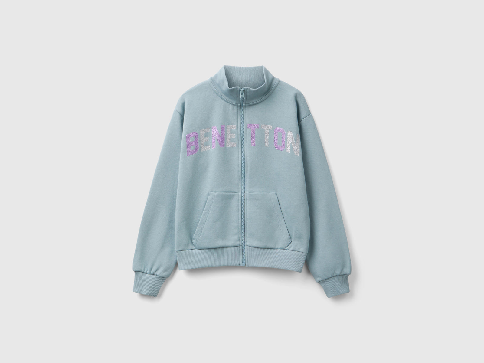 Felpa con zip e colletto da bambina grigio perla | Benetton Outlet