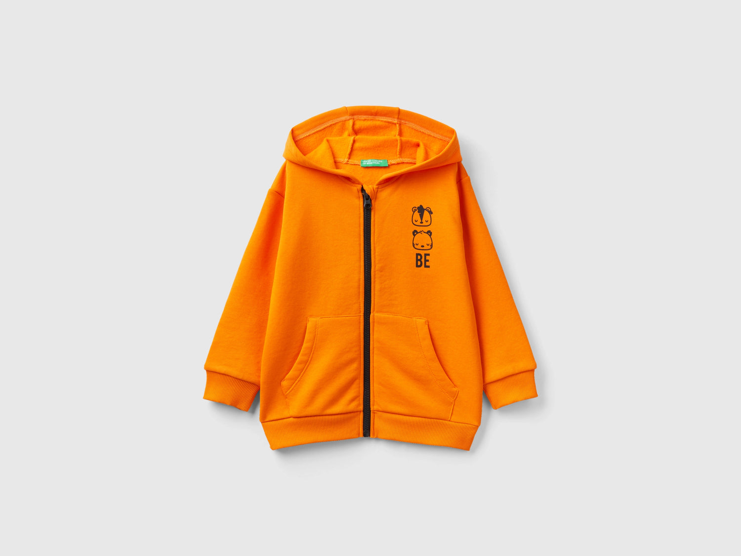 Calda felpa stampata con cappuccio da bimbo arancione | Benetton Outlet