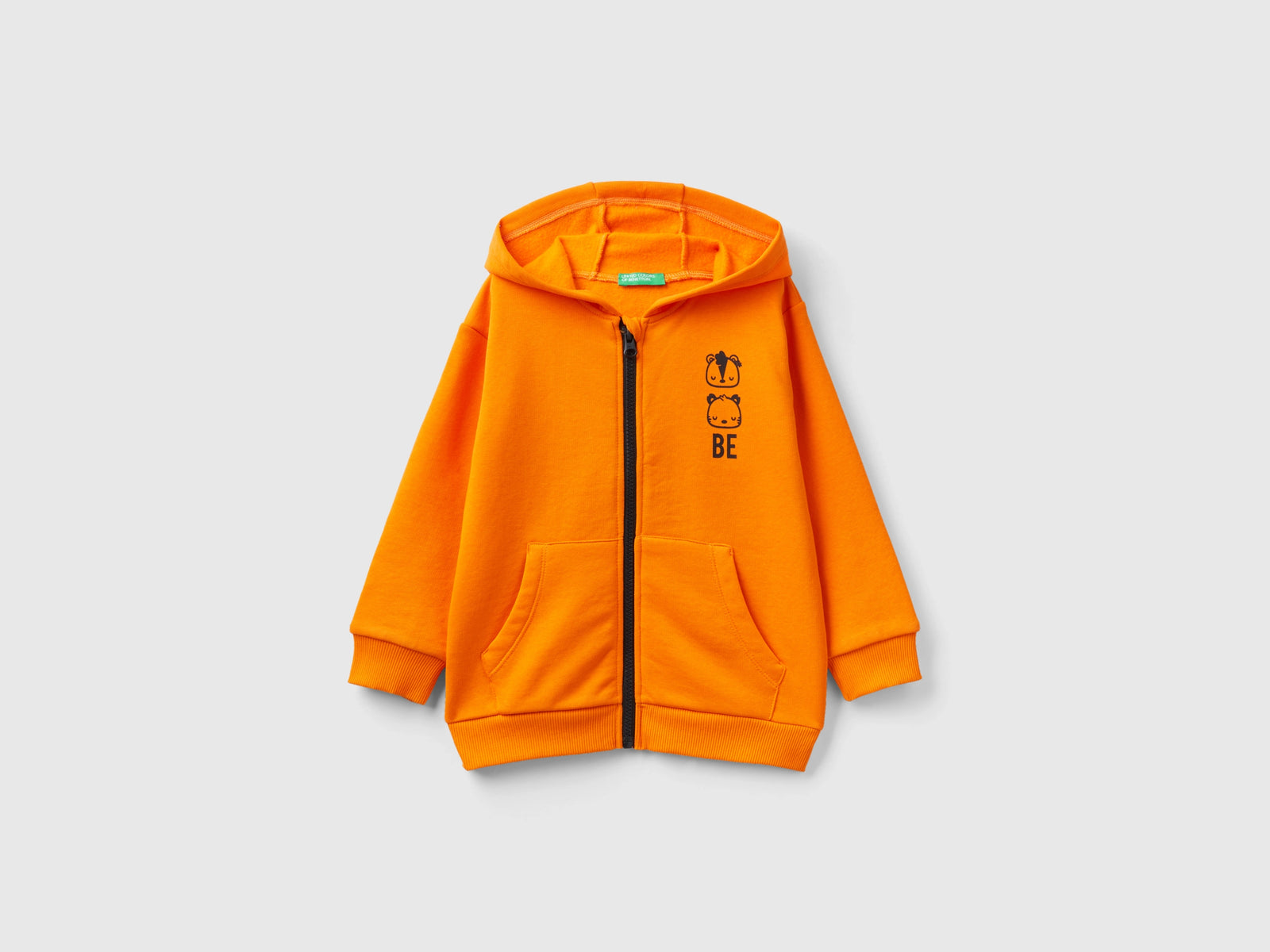 Calda felpa stampata con cappuccio da bimbo arancione | Benetton Outlet