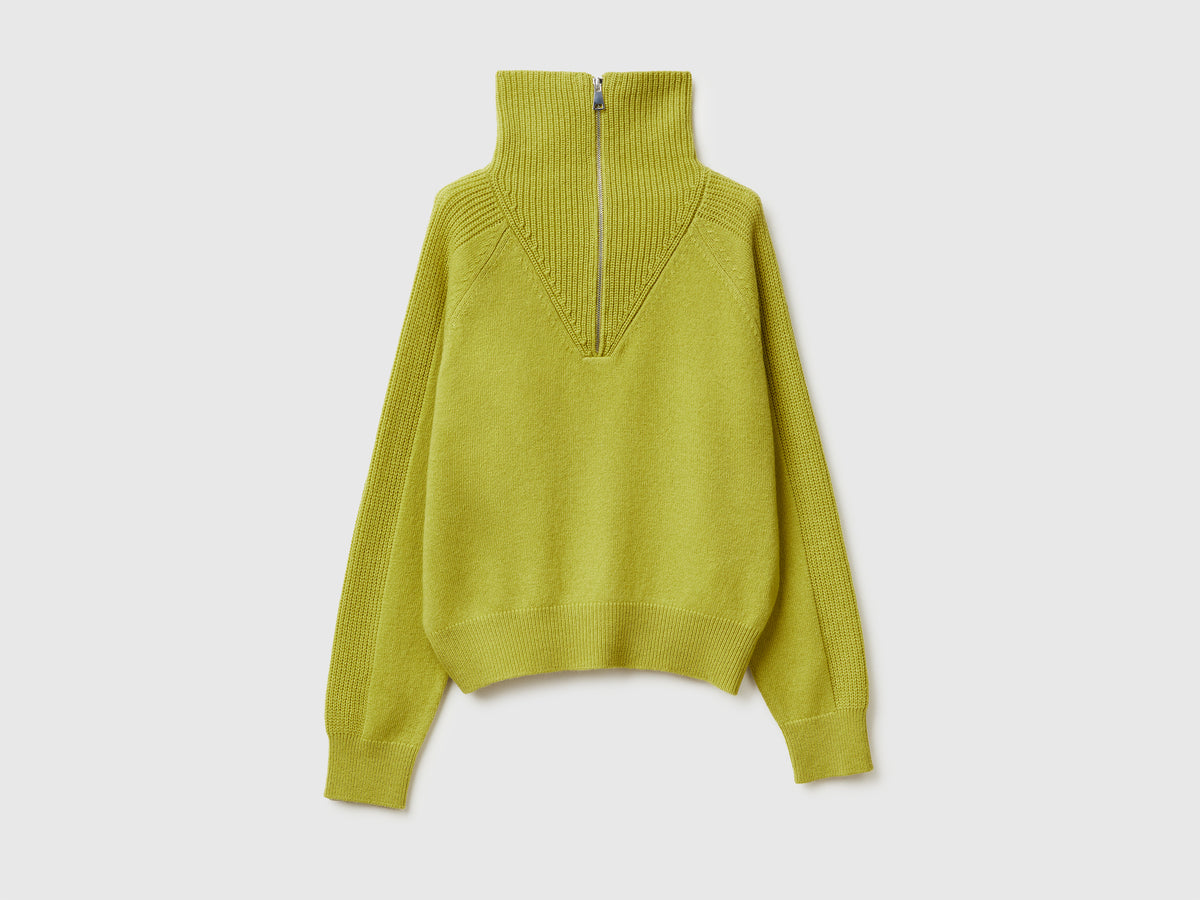 Maglia con mezza zip 100% lana