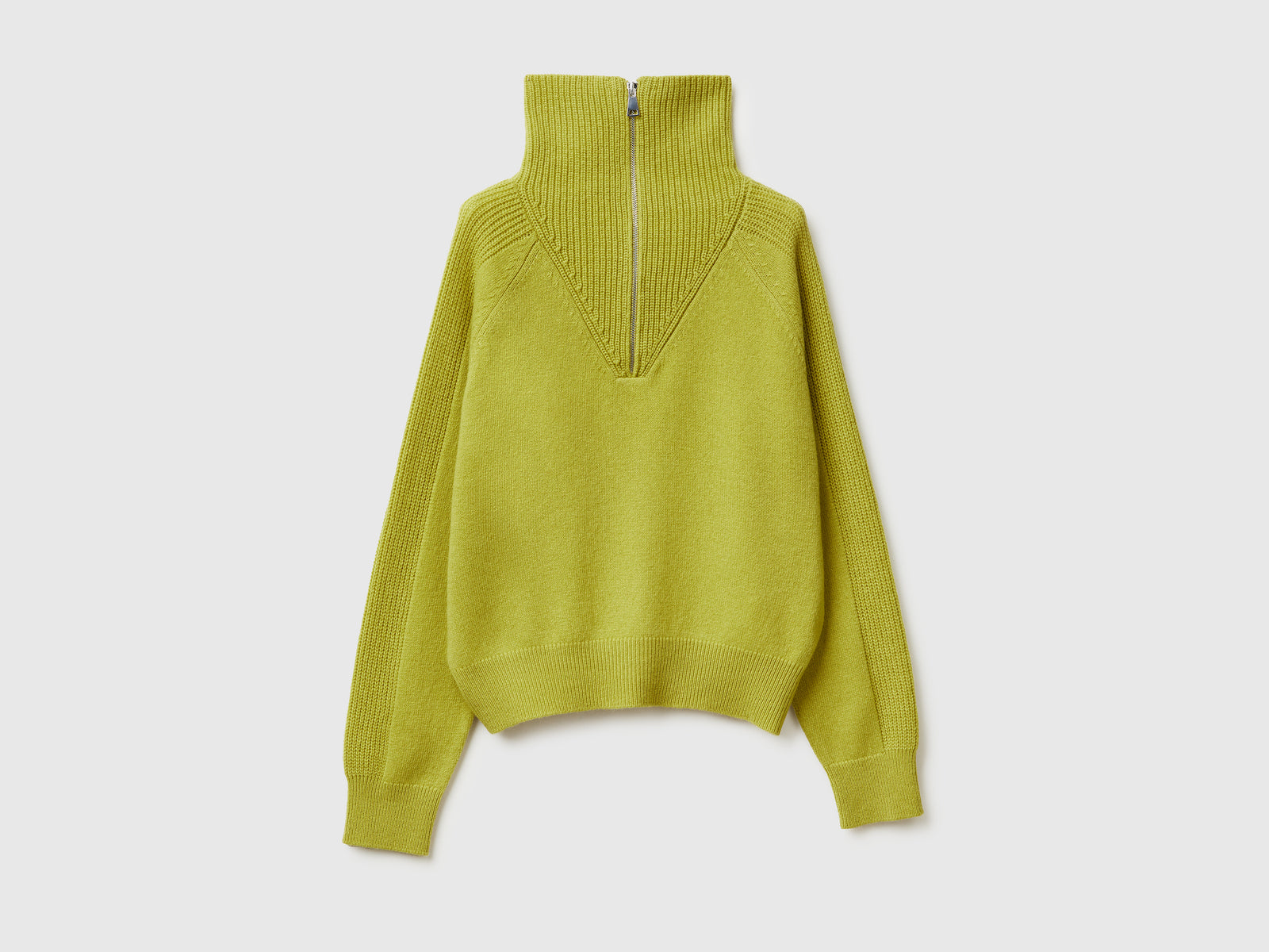 Maglia con mezza zip 100% lana da donna lime | Benetton Outlet