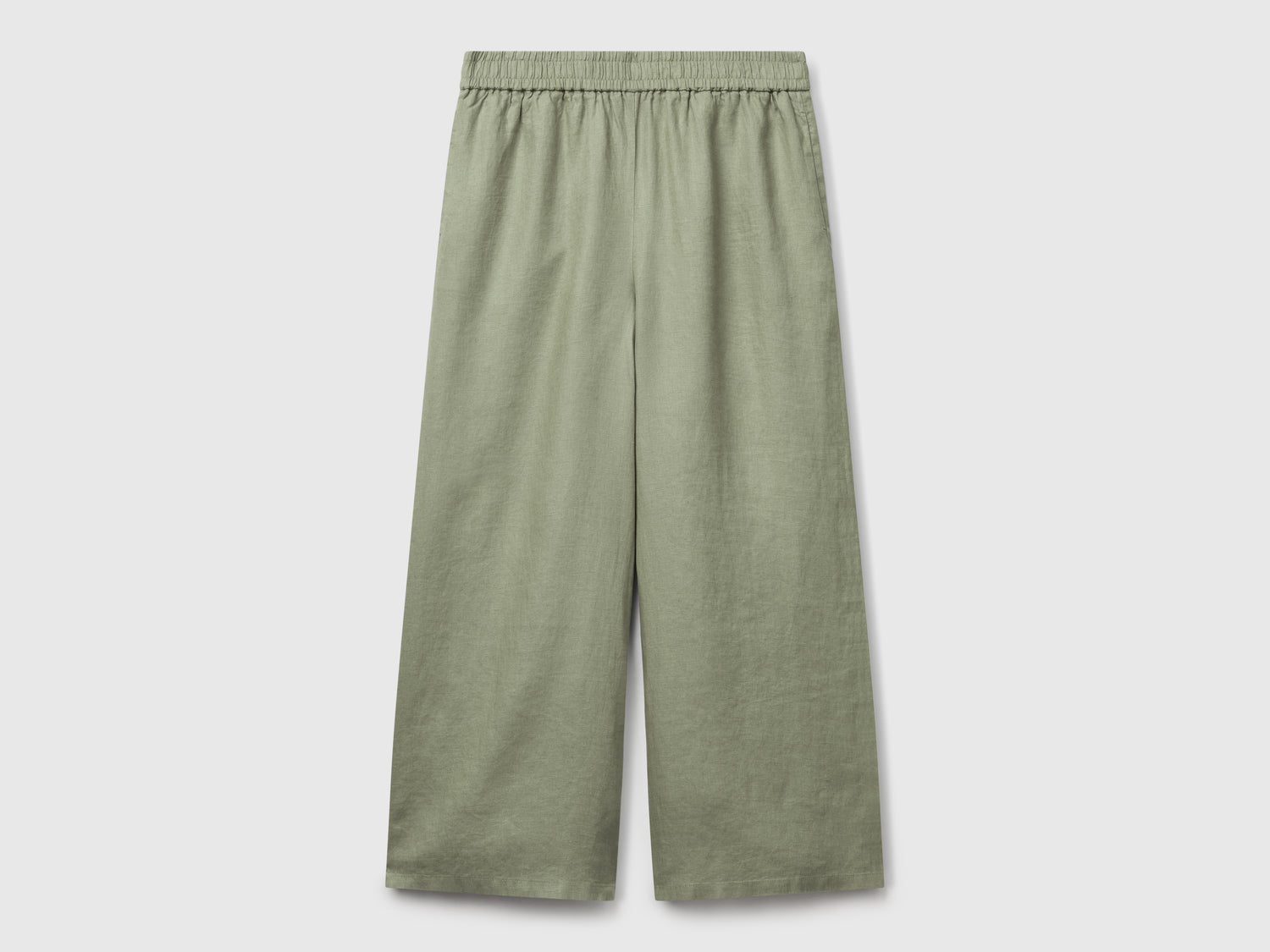 Pantaloni ampi in puro lino da donna verde oliva | Benetton Outlet