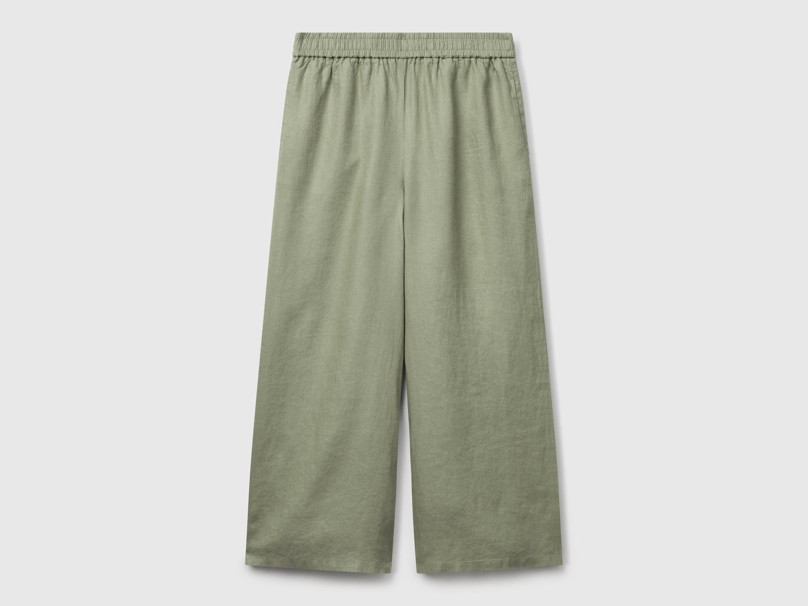 Pantaloni ampi in puro lino da donna verde oliva | Benetton Outlet