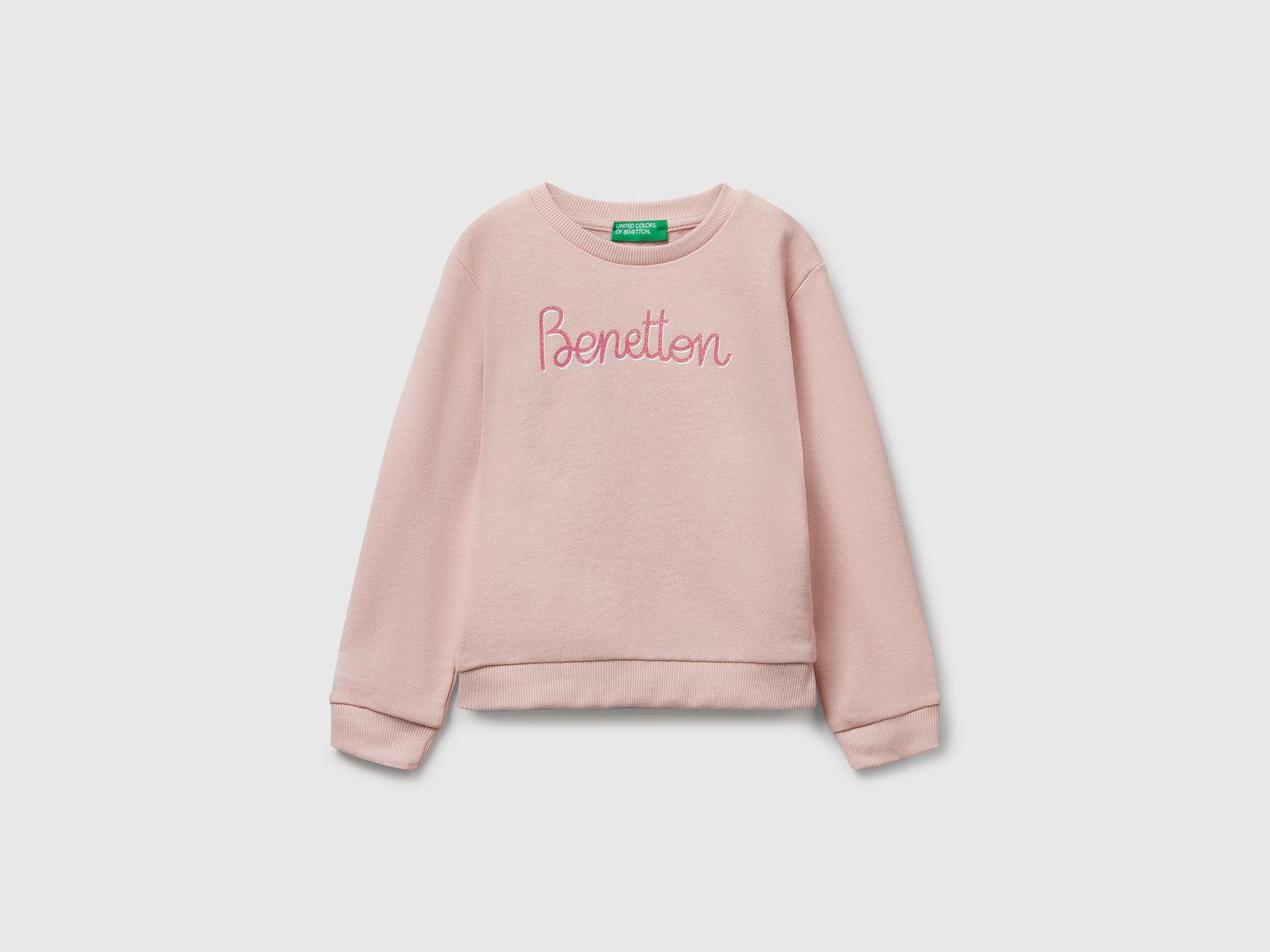 Felpa con stampa glitter da bimba rosa tenue | Benetton Outlet