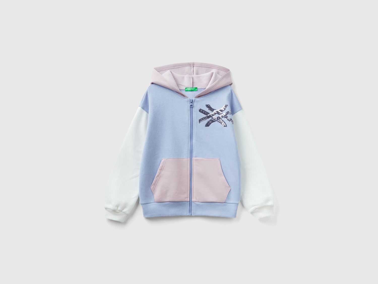 Felpa con zip e paillettes da bambina multi-color | Benetton Outlet