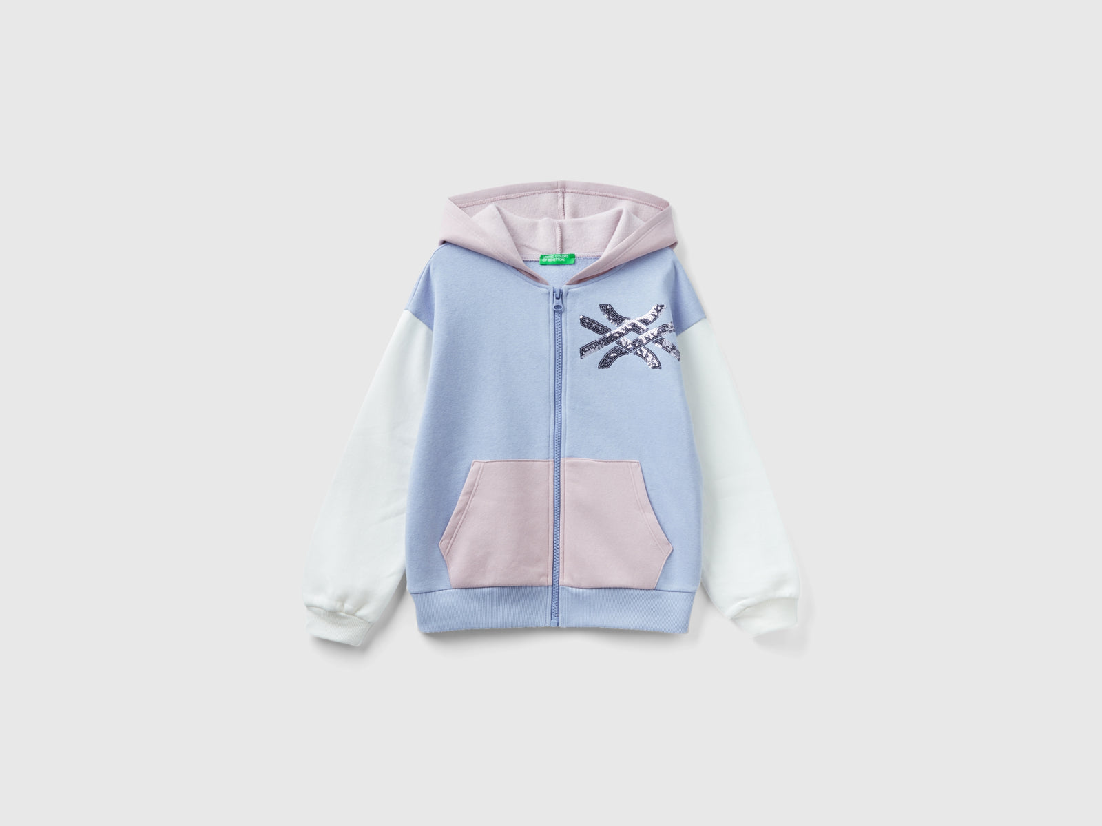 Felpa con zip e paillettes da bambina multi-color | Benetton Outlet
