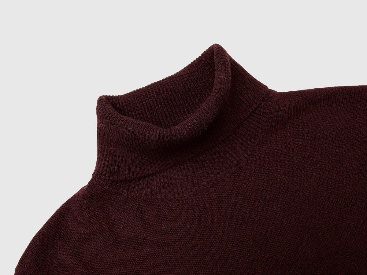 Dolcevita marrone a manica corta in misto cashmere