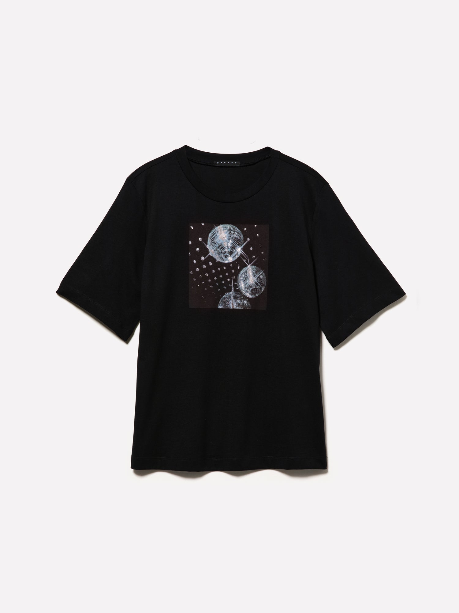 T-shirt boy fit 100% cotone bio con stampa disco da donna nero | Sisley Outlet