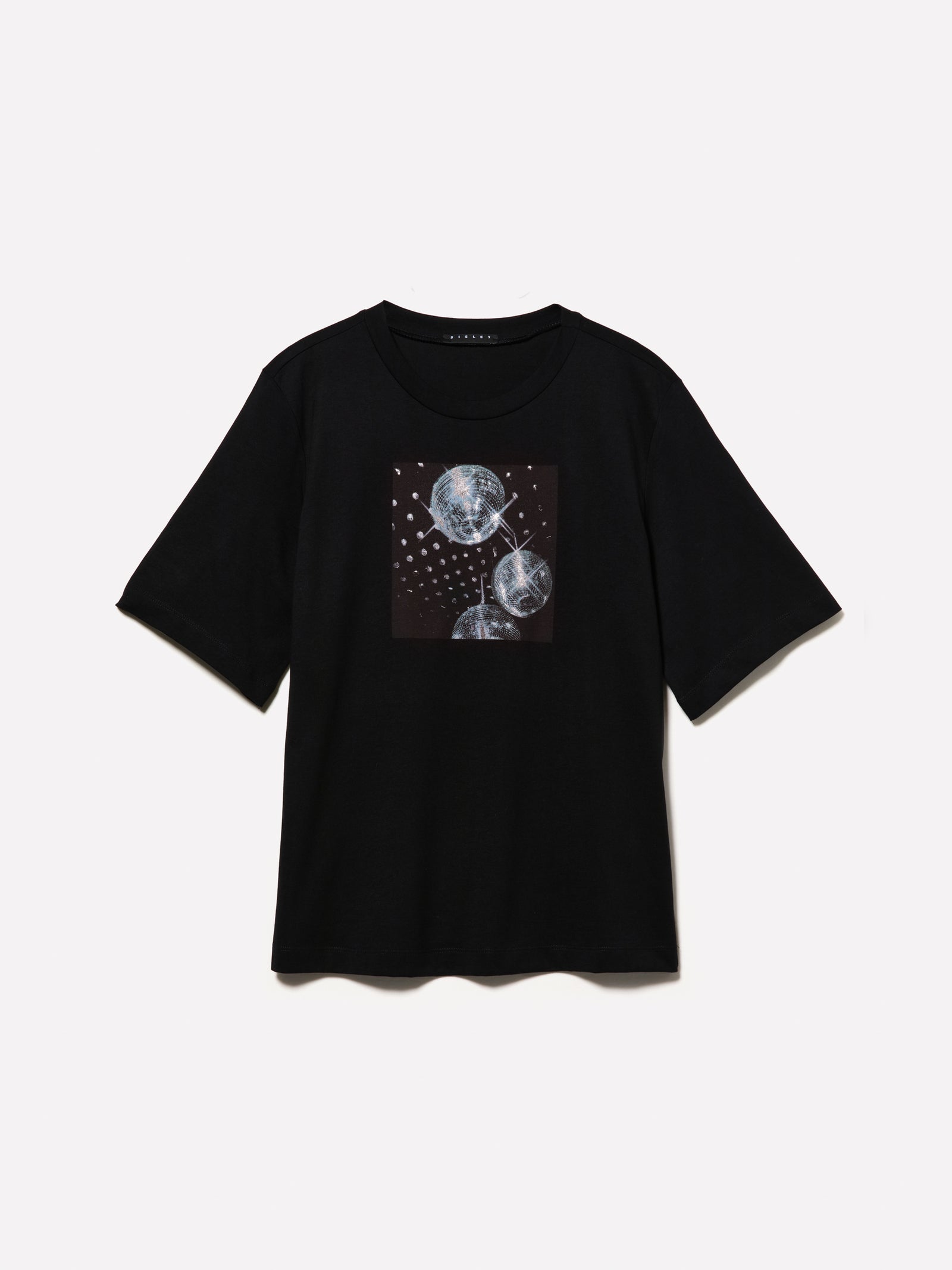 T-shirt boy fit 100% cotone bio con stampa disco da donna nero | Sisley Outlet