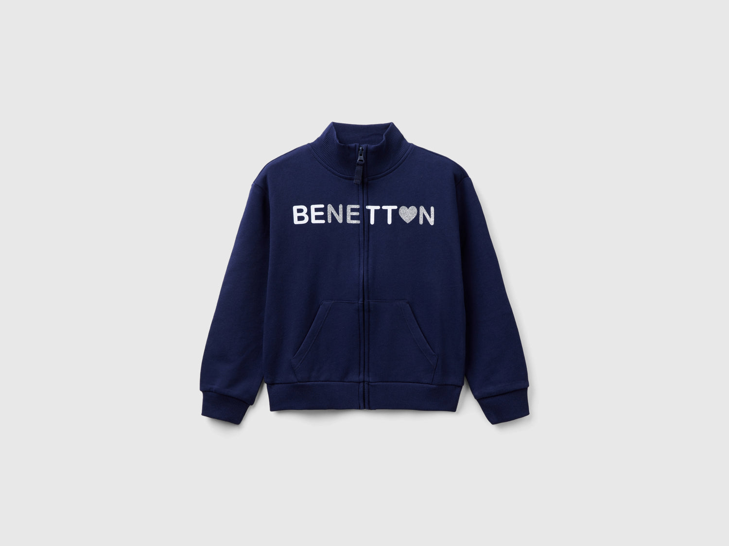 Felpa con zip e colletto da bambina blu scuro | Benetton Outlet