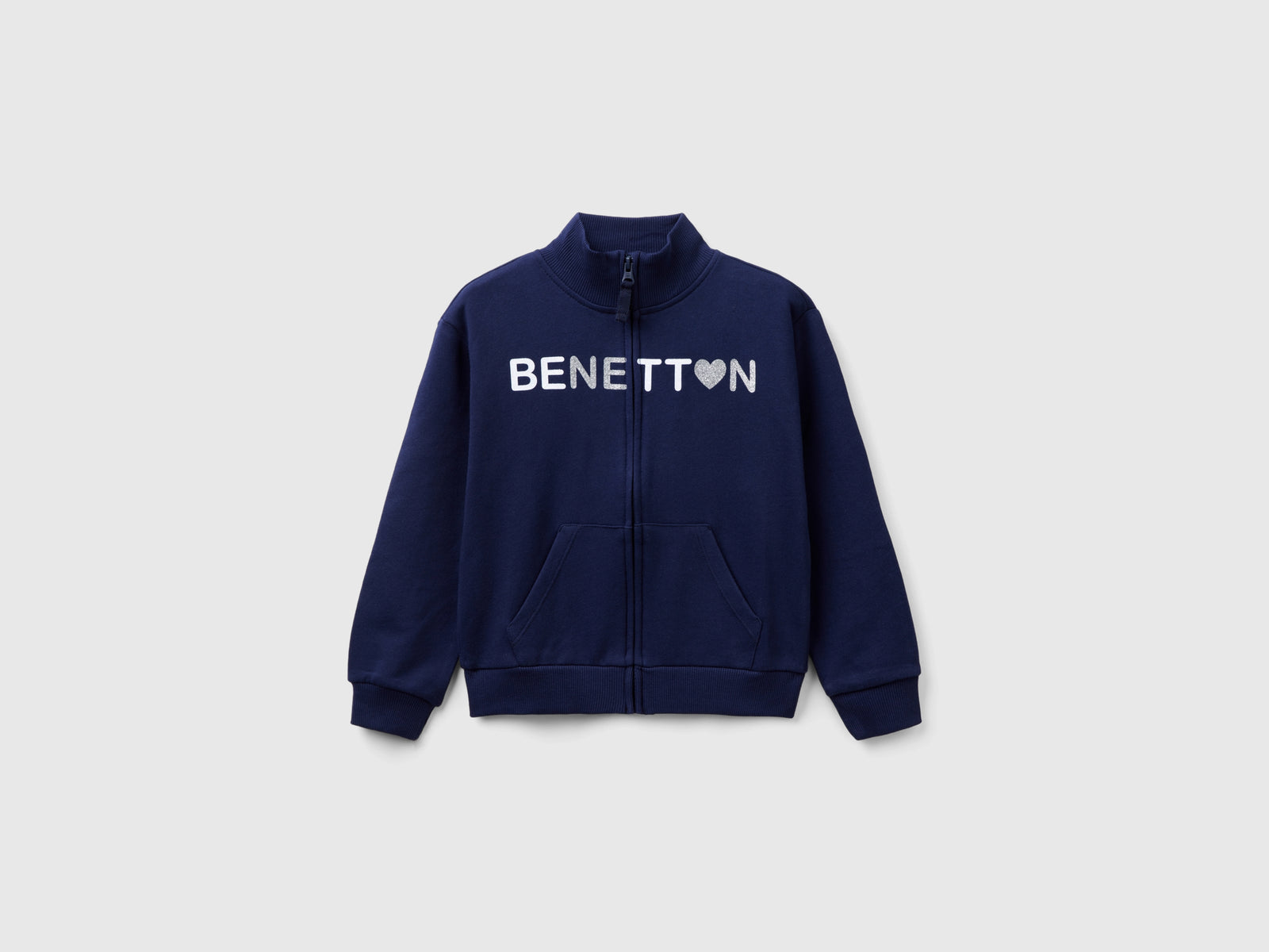 Felpa con zip e colletto da bambina blu scuro | Benetton Outlet