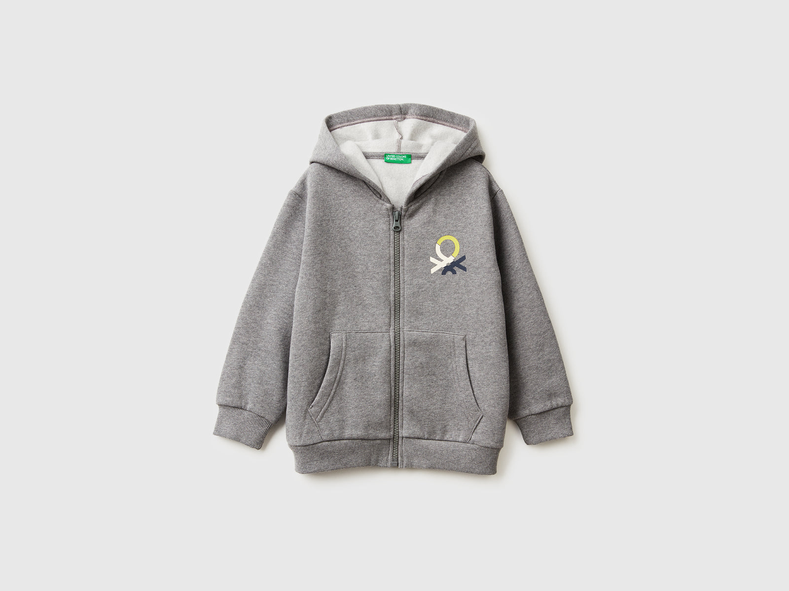 Felpa con cappuccio e zip da bimbo grigio scuro | Benetton Outlet