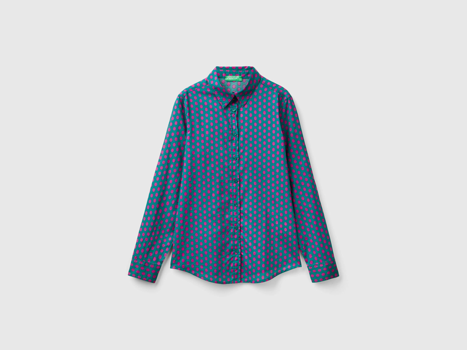 Camicia fantasia 100% cotone da donna verde scuro | Benetton Outlet
