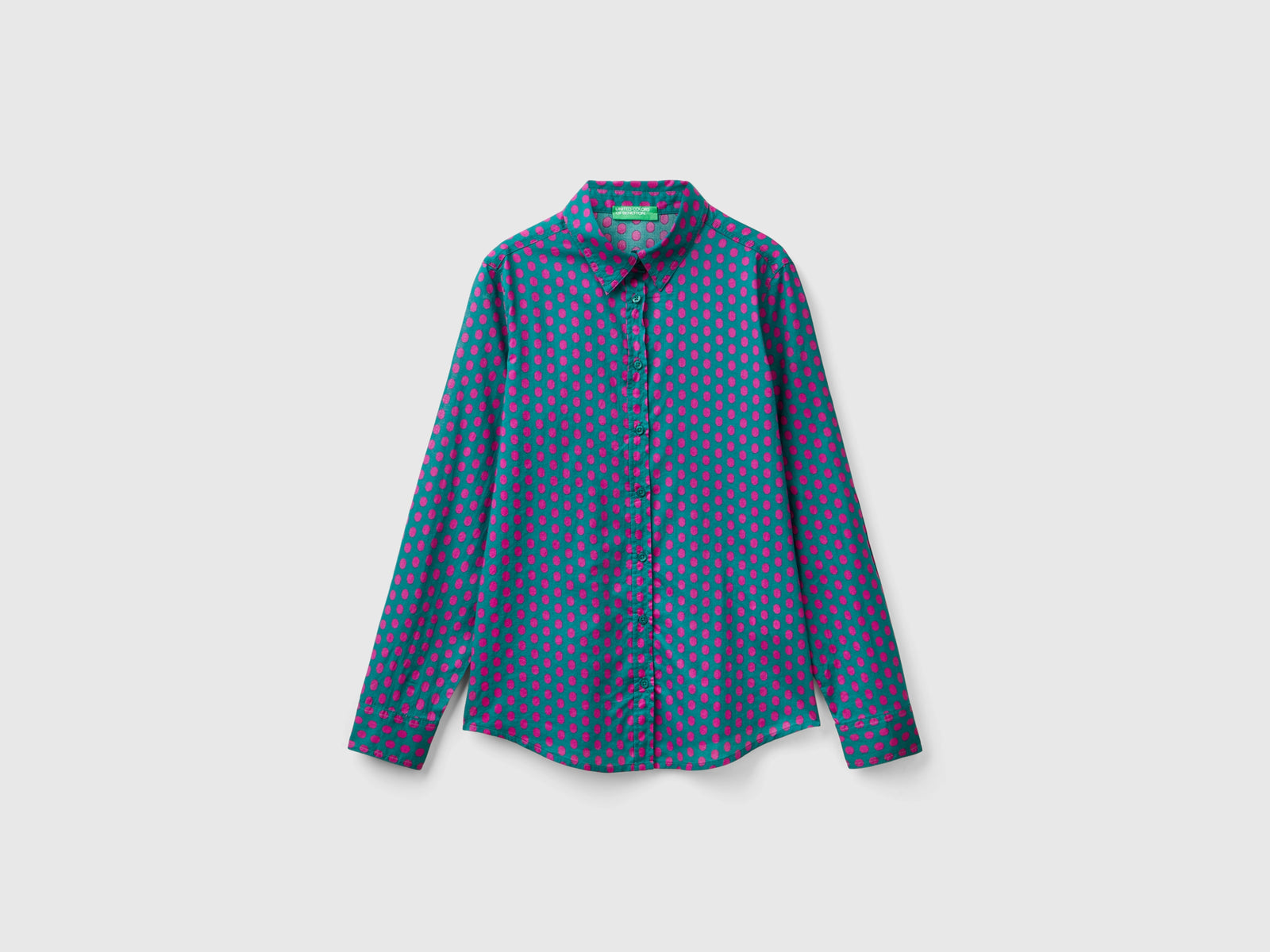 Camicia fantasia 100% cotone da donna verde scuro | Benetton Outlet