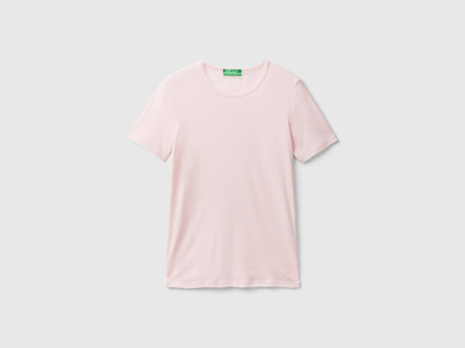 T-shirt in cotone a fibra lunga da donna rosa pastello | Benetton Outlet