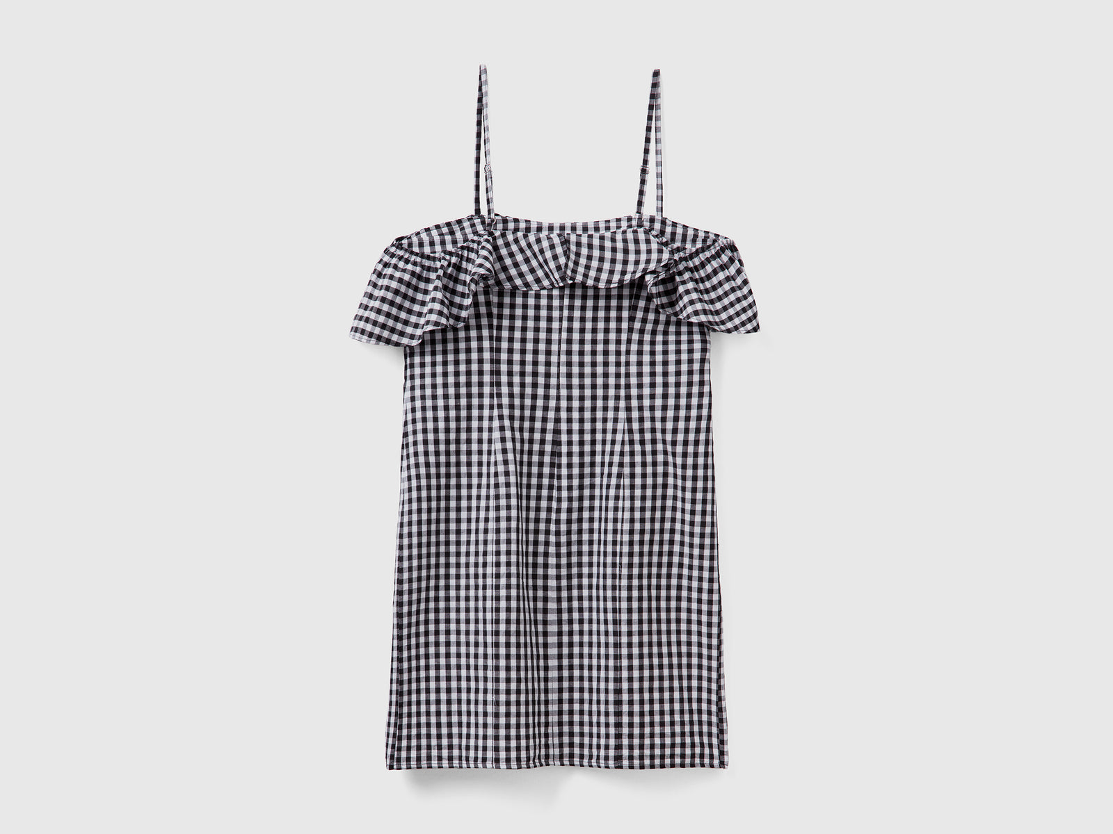 Vestito in misto cotone e lino a quadretti vichy da donna blu 2 | Benetton Outlet
