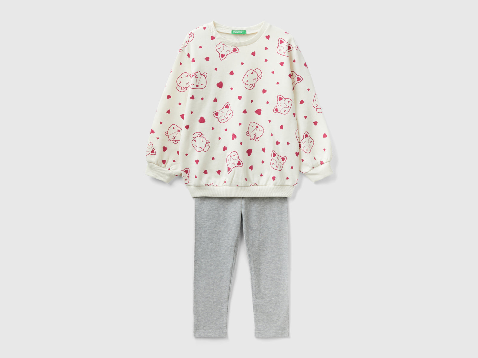 Completo felpa e leggings da bimba bianco panna | Benetton Outlet