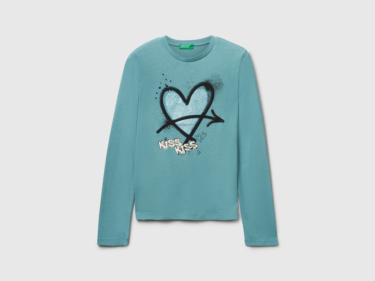 Maglietta con stampa glitter da bambina celeste | Benetton Outlet