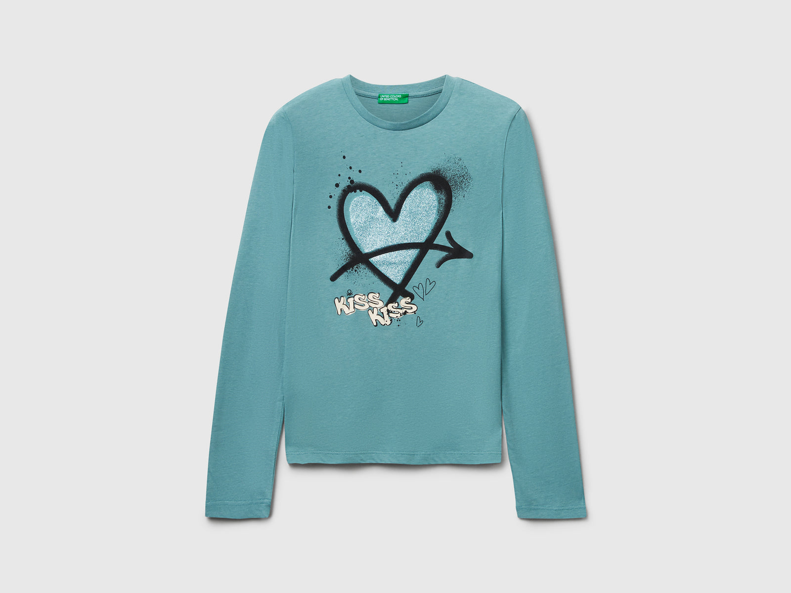 Maglietta con stampa glitter da bambina celeste | Benetton Outlet