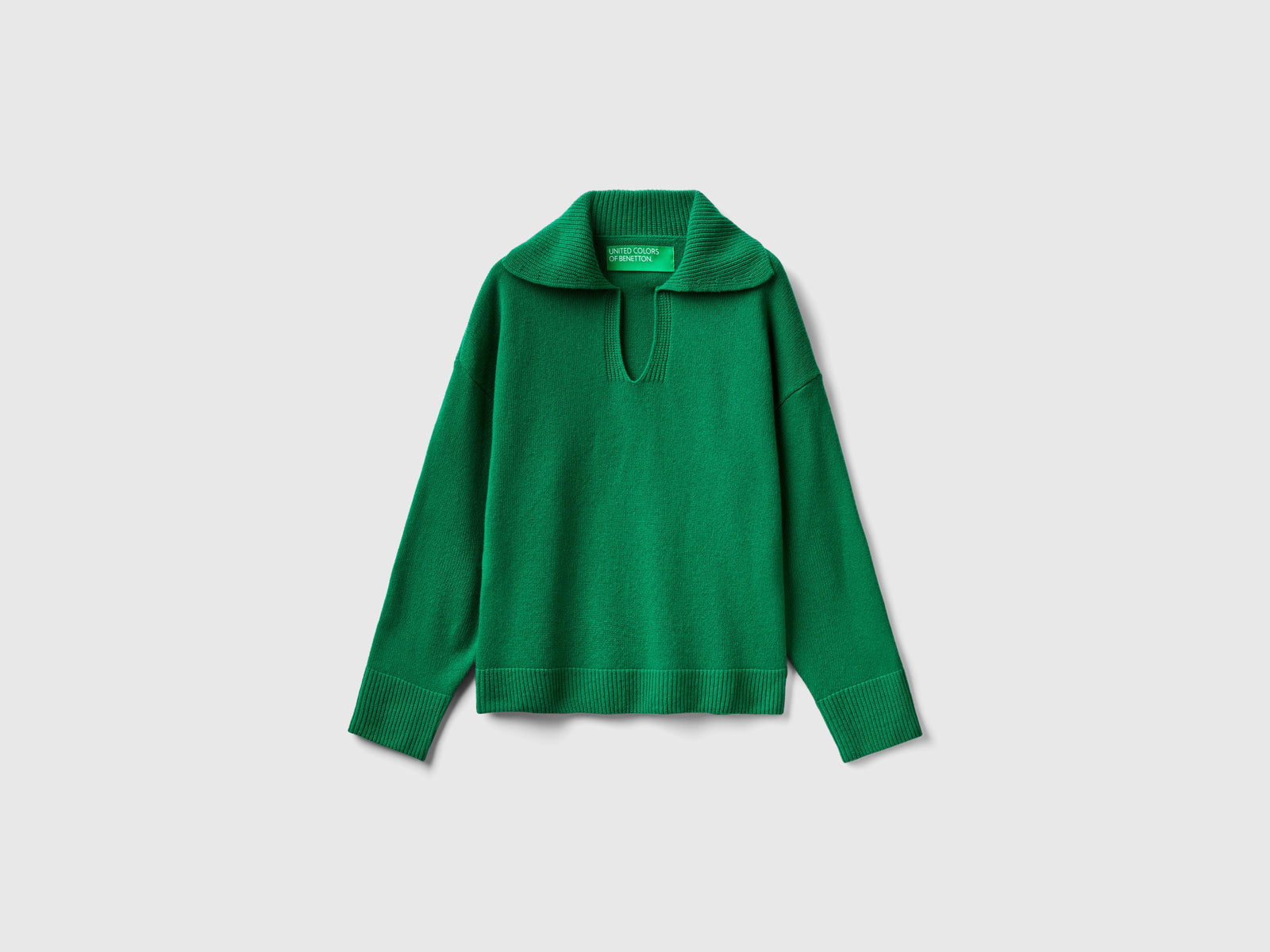 Maglia boxy fit con collo a polo da donna verde | Benetton Outlet