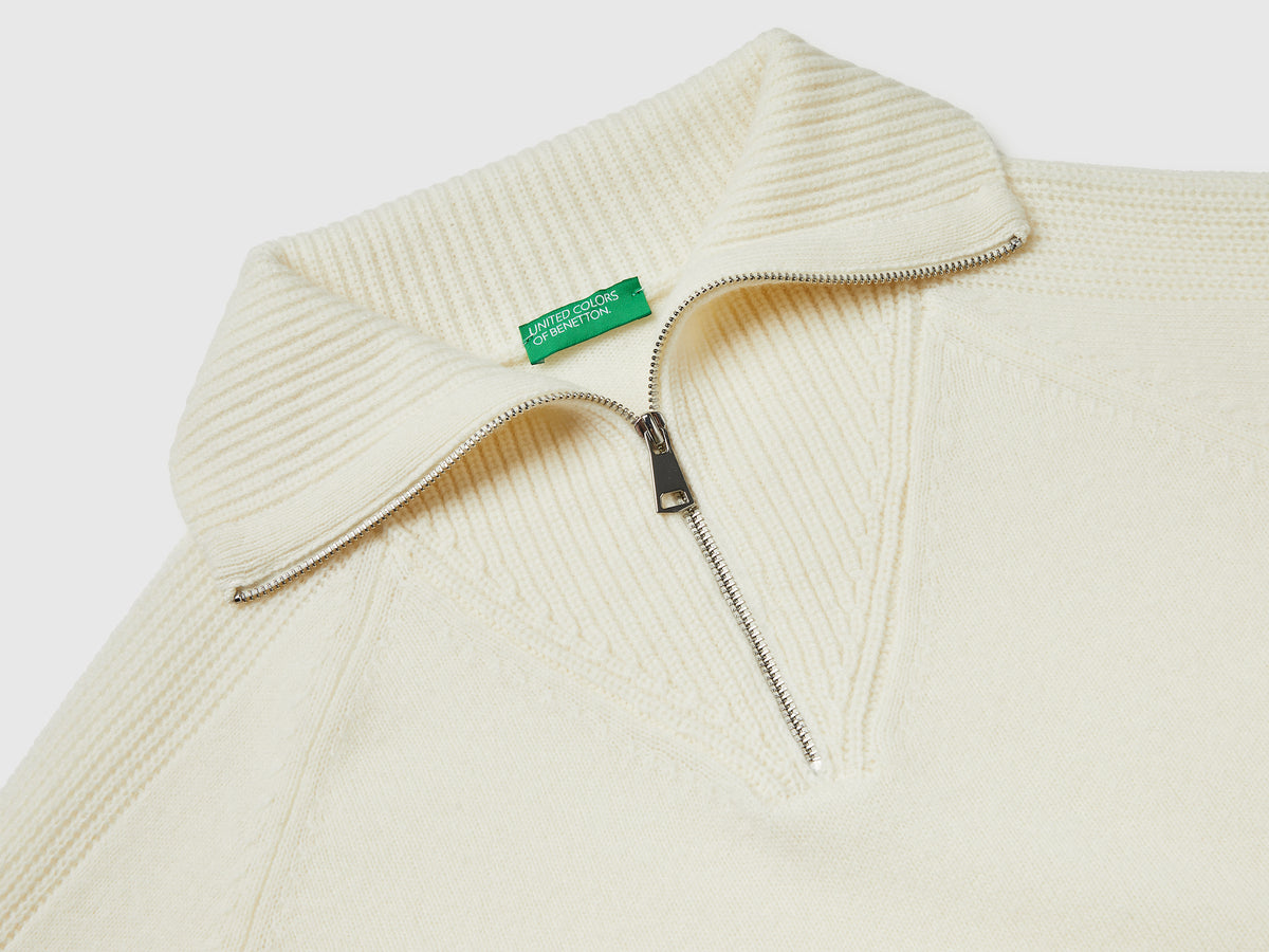 Maglia con mezza zip 100% lana