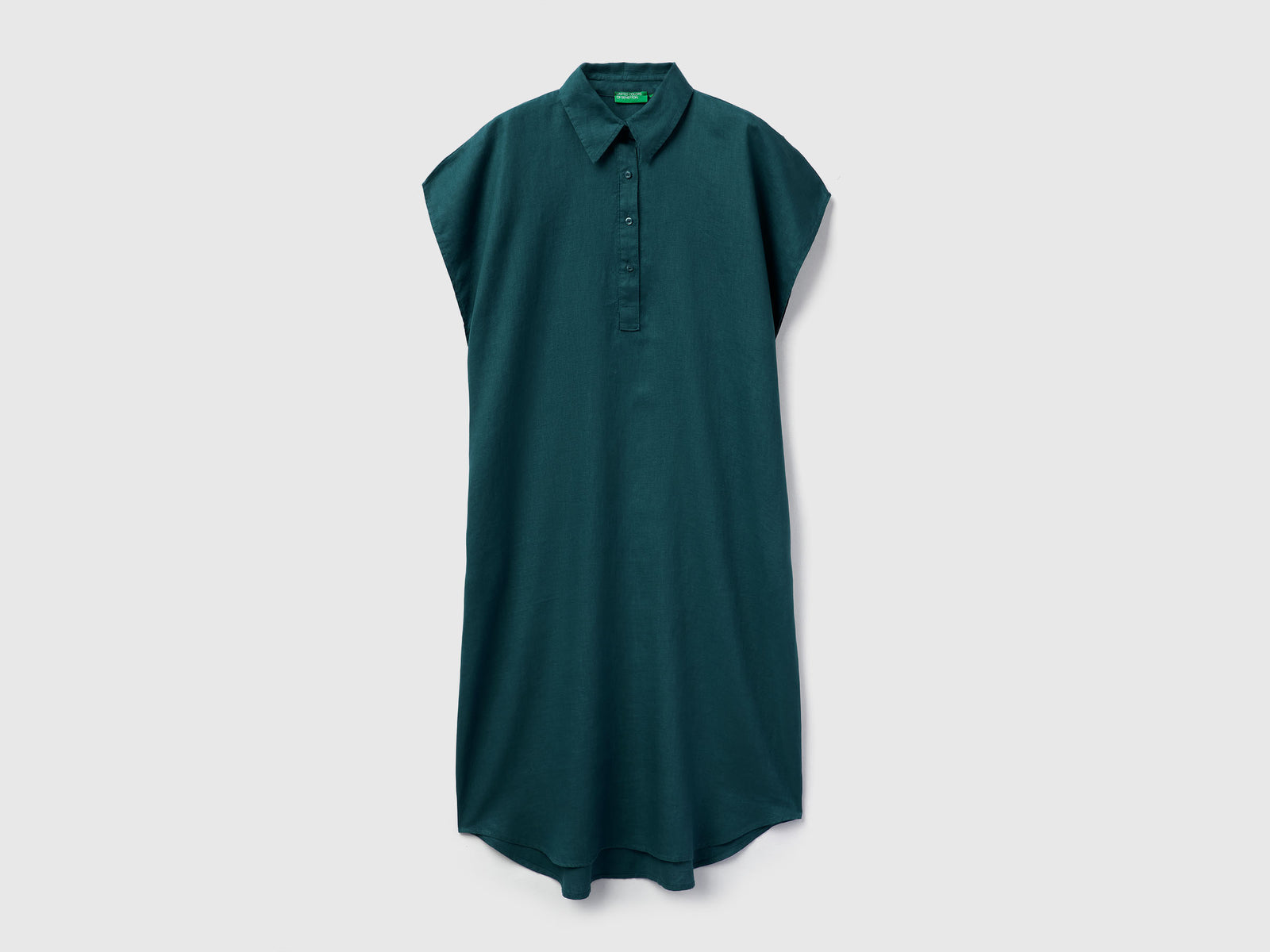 Abito midi in puro lino da donna verde scuro | Benetton Outlet