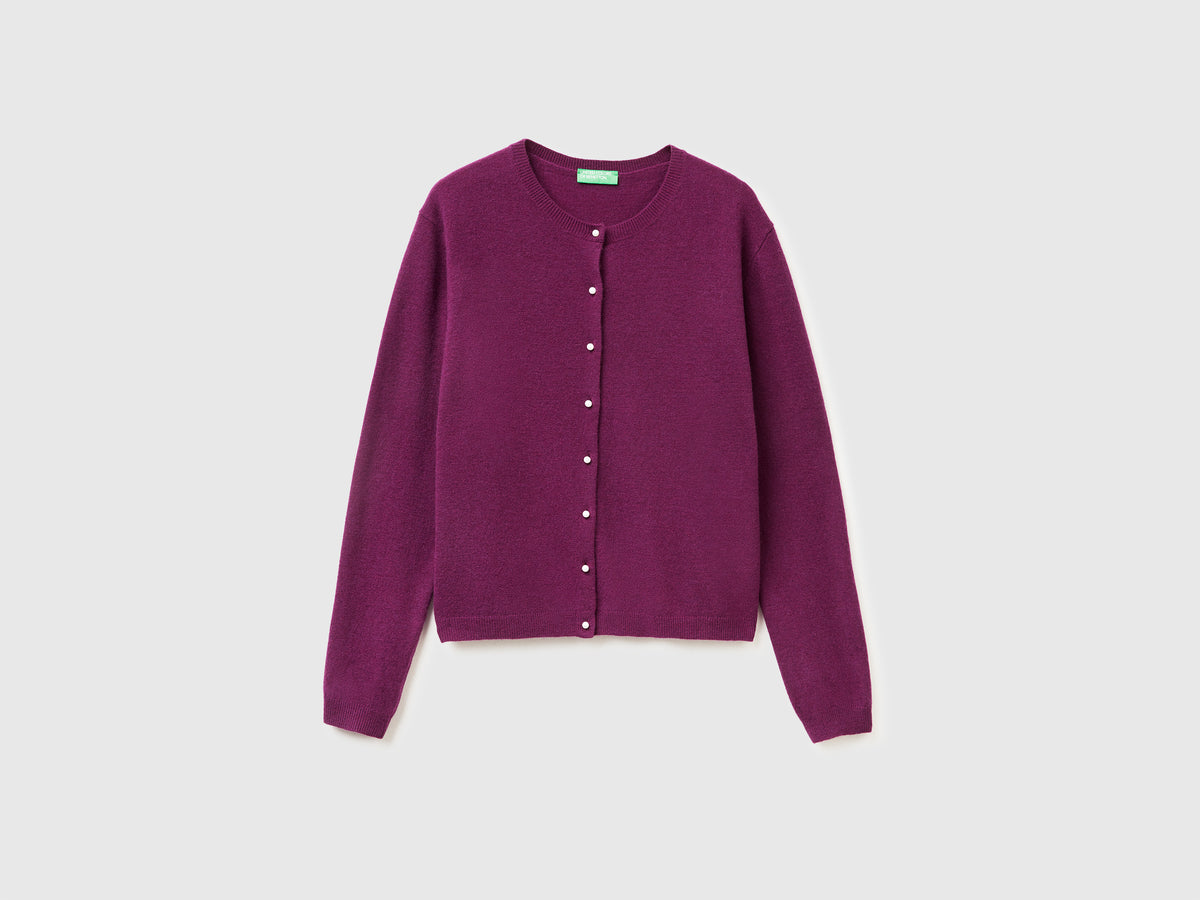 Cardigan viola in pura lana Merino