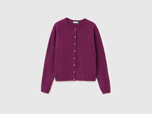 Cardigan viola in pura lana Merino