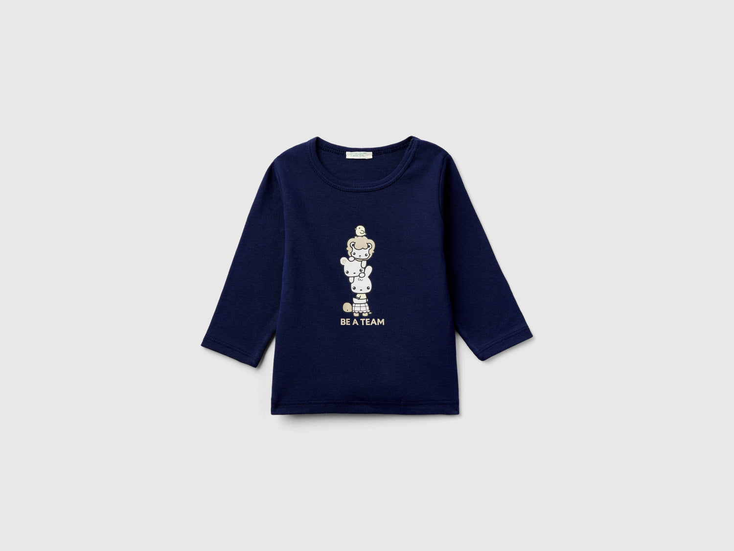 T-shirt manica lunga 100% cotone bio da neonato blu scuro | Benetton Outlet