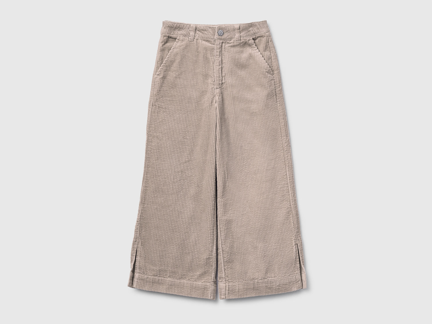 Pantaloni wide fit in velluto da bambina beige | Benetton Outlet