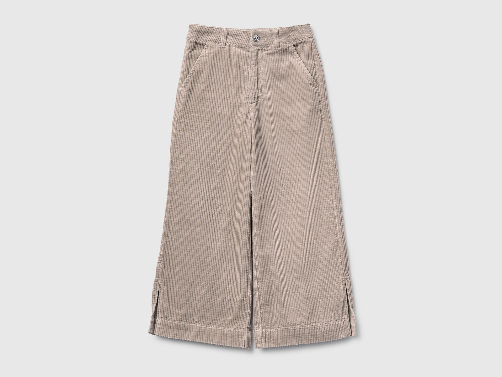 Pantaloni wide fit in velluto da bambina beige | Benetton Outlet