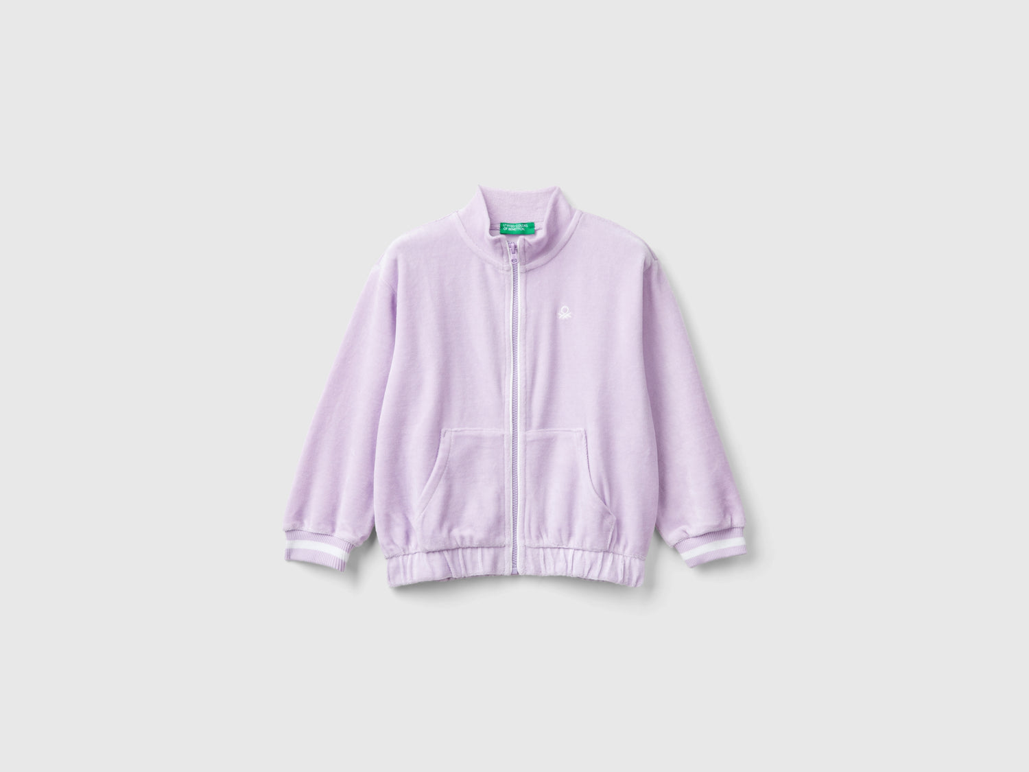 Felpa in ciniglia con zip da bimba lilla | Benetton Outlet