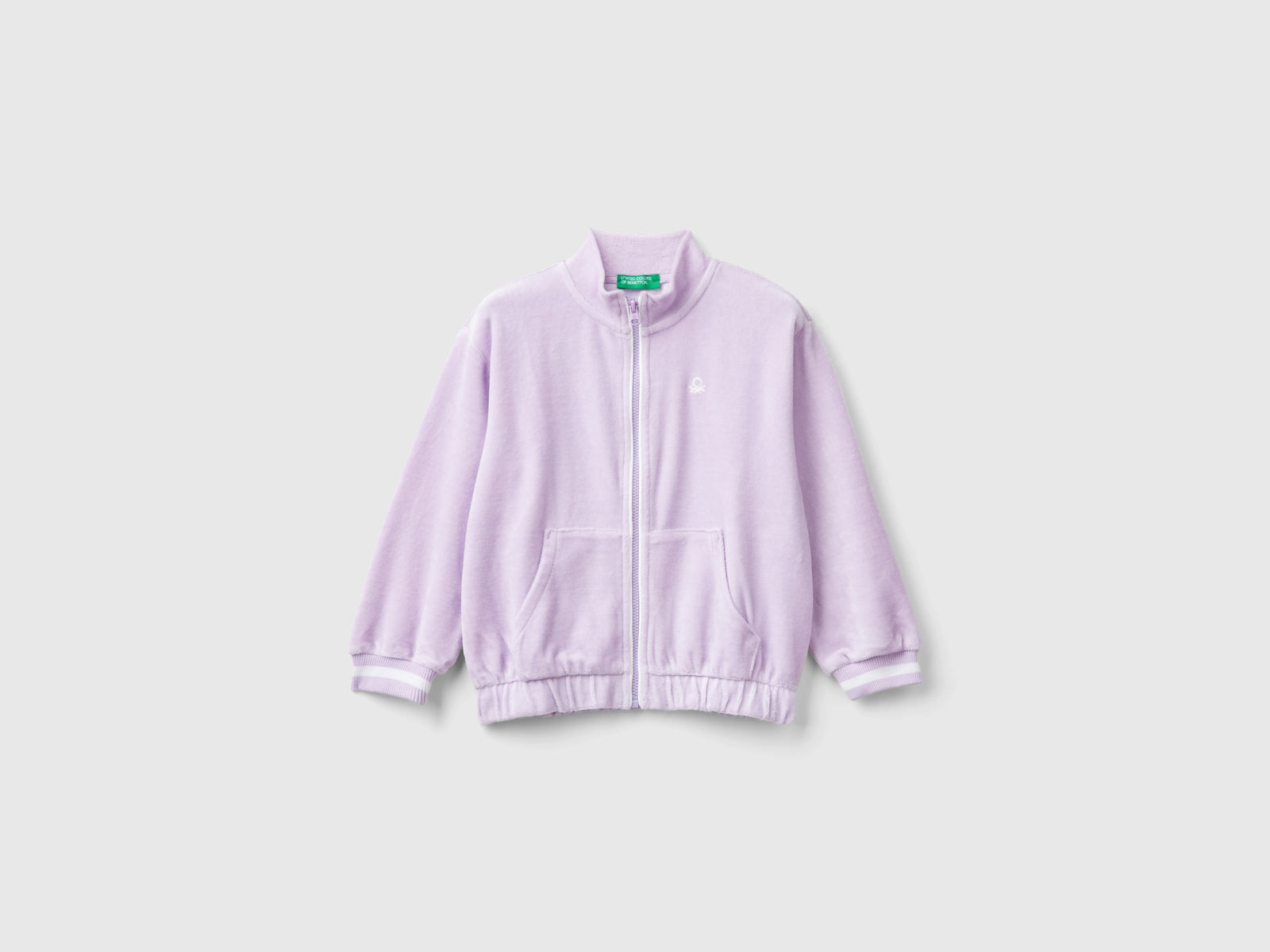 Felpa in ciniglia con zip da bimba lilla | Benetton Outlet