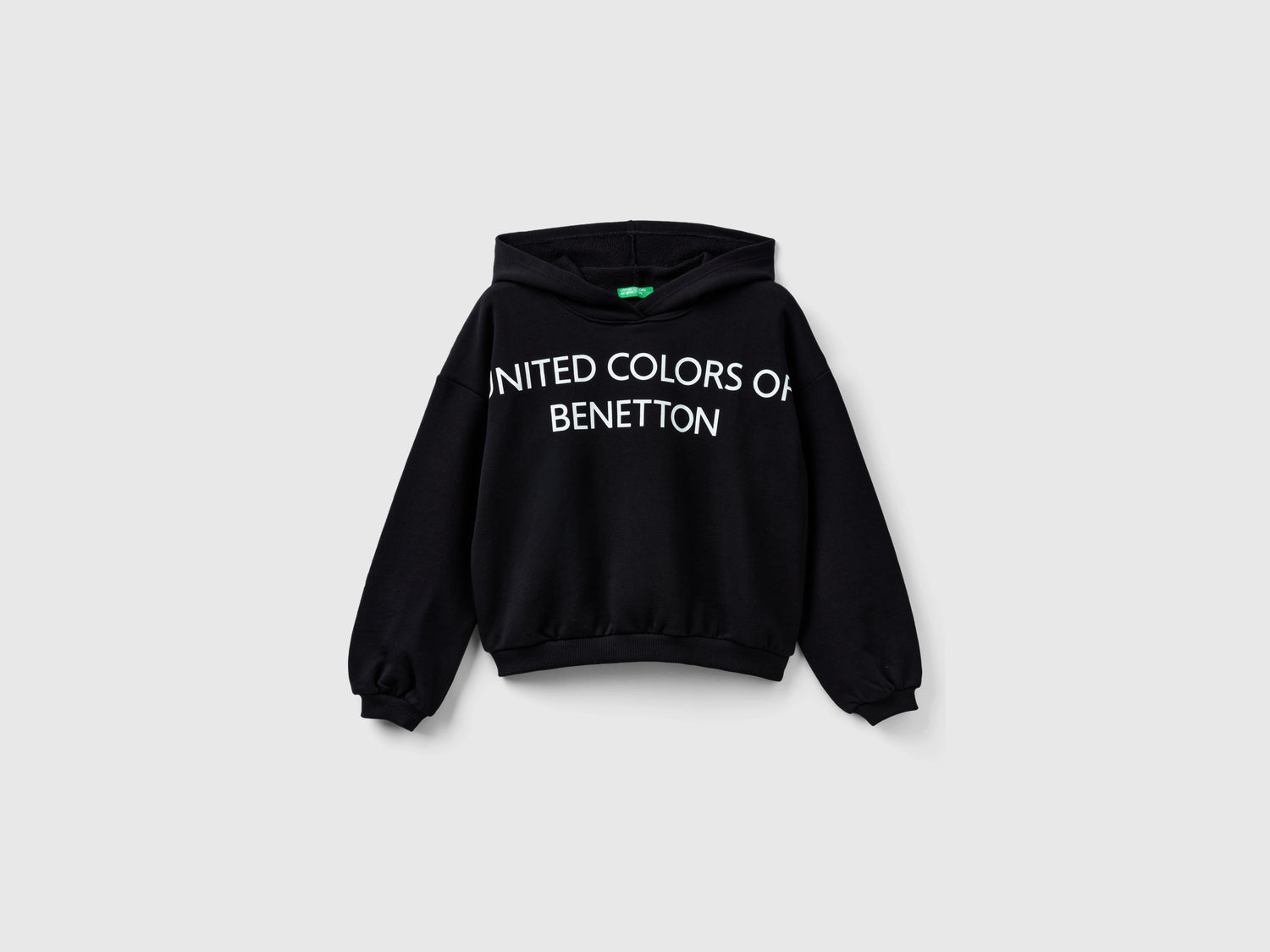 Felpa con cappuccio e maxi logo da bambina nero | Benetton Outlet