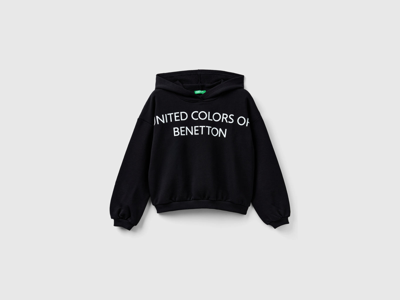 Felpa con cappuccio e maxi logo da bambina nero | Benetton Outlet