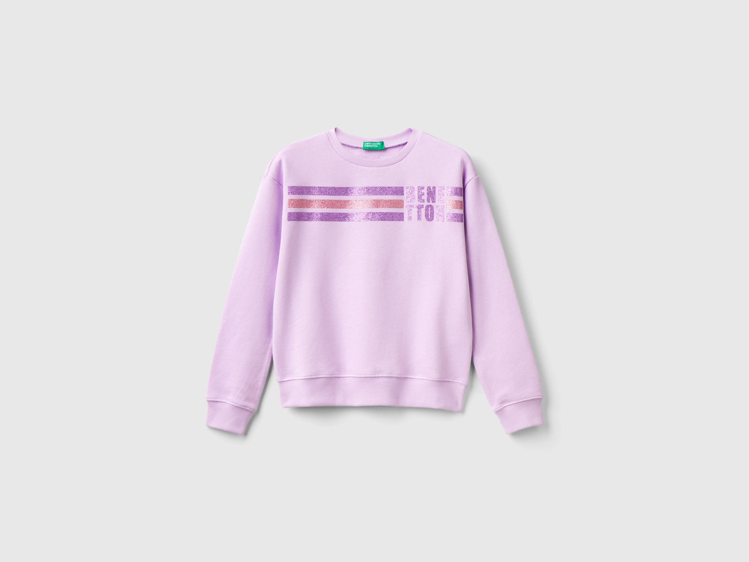 Felpa 100% cotone con logo glitter da bambina lilla | Benetton Outlet