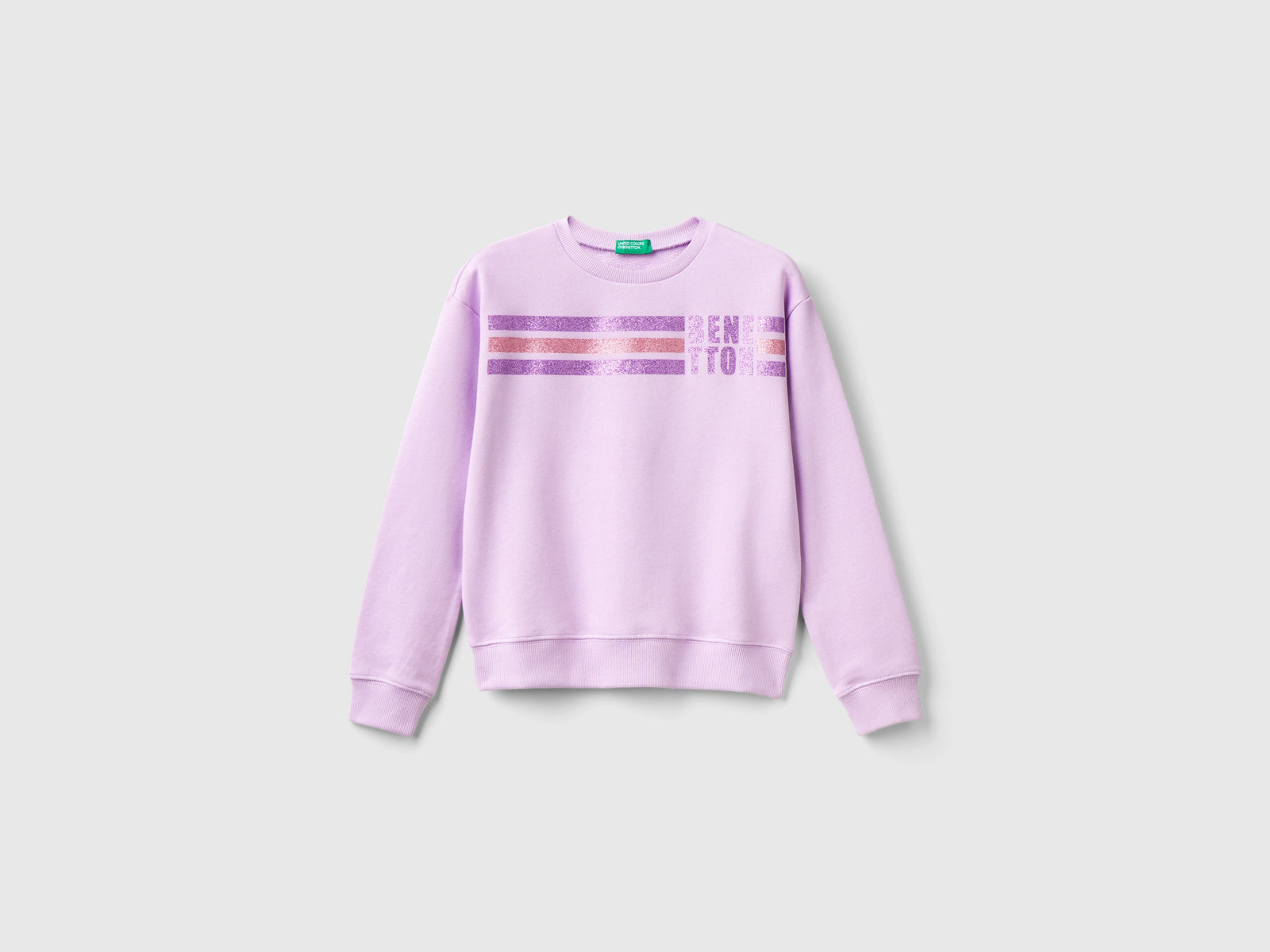 Felpa 100% cotone con logo glitter da bambina lilla | Benetton Outlet