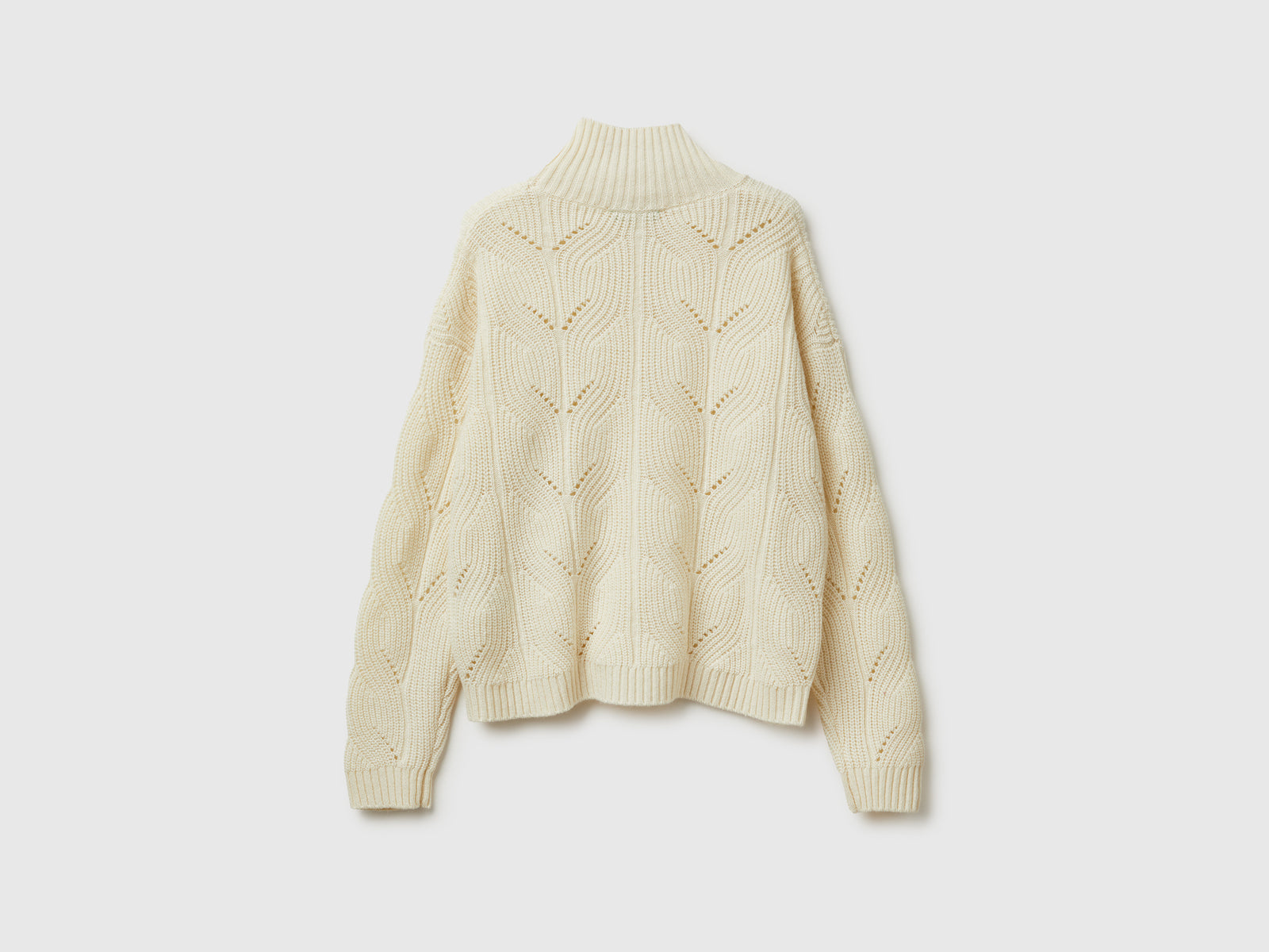 Dolcevita lavorato in misto lana da donna bianco panna 2 | Benetton Outlet