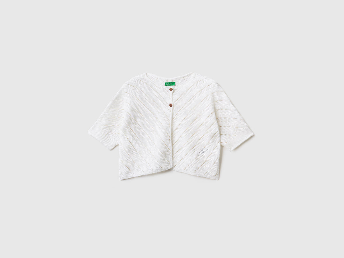 Morbido cardigan in maglia di misto viscosa e lino da bambina bianco | Benetton Outlet