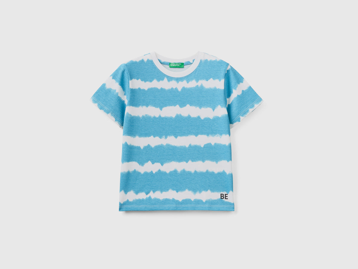 T-shirt girocollo a manica corta in puro cotone con stampa effetto tye-dye