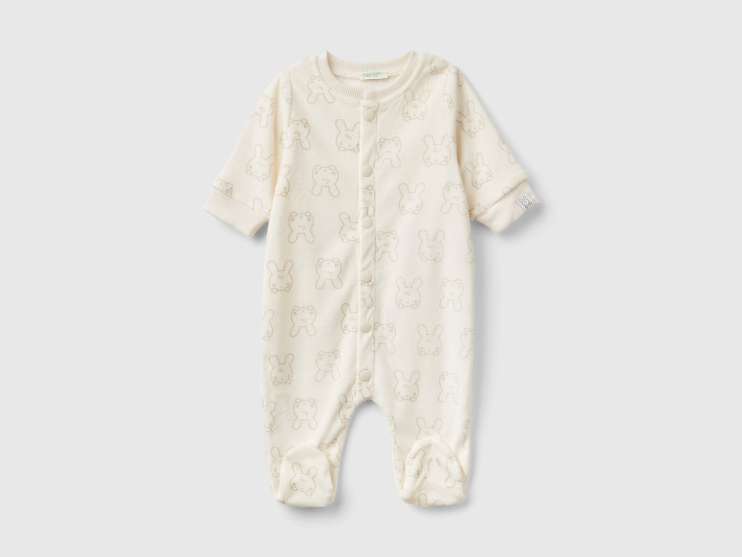 Tutina lunga con stampa coniglietto da neonato bianco panna | Benetton Outlet